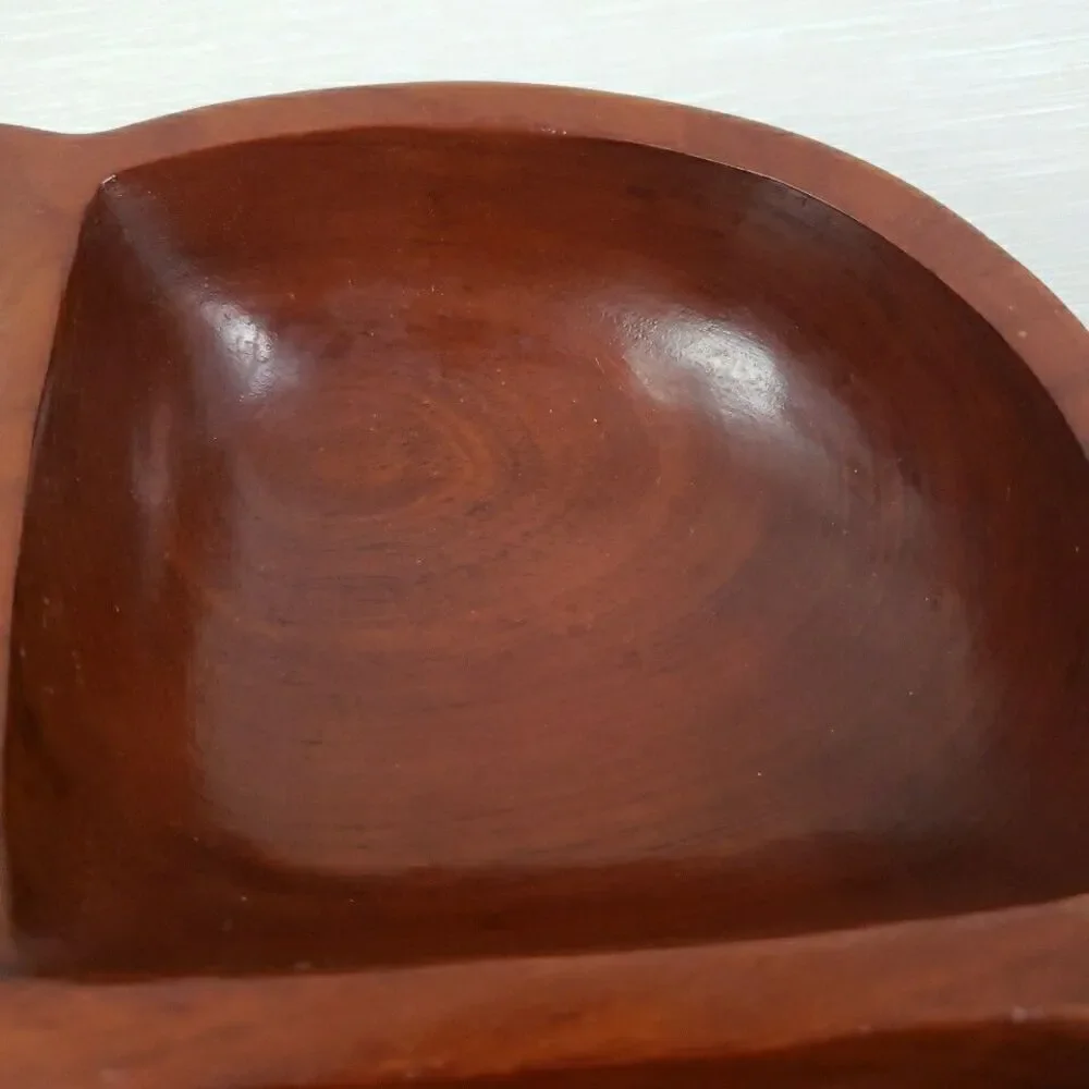 Carib Craft Lacquered Mahogany Divided Snack Nut Dish Serving Bowl VTG MCM